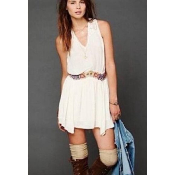 Vtg Y2K NWT RARE Free People Embroidered Mini Dress | Boho Cottagecore Peasant M - Picture 1 of 8